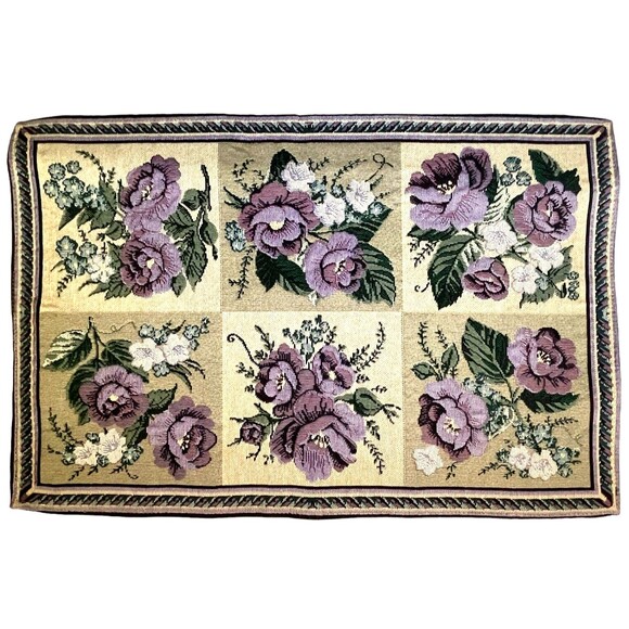 2 Tapestry Place Mats Purple Rose Cottagecore Bistro Style Flowers 19x13” - Picture 2 of 9